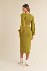 MABLE Women's Front Twisted Knit Top & Midi Skirt Set - Chic & Versatile Outfit